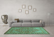 Machine Washable Persian Turquoise Traditional Area Rugs in a Living Room,, wshtr947turq