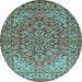 Round Machine Washable Persian Light Blue Traditional Rug, wshtr947lblu