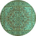 Round Machine Washable Persian Turquoise Traditional Area Rugs, wshtr947turq