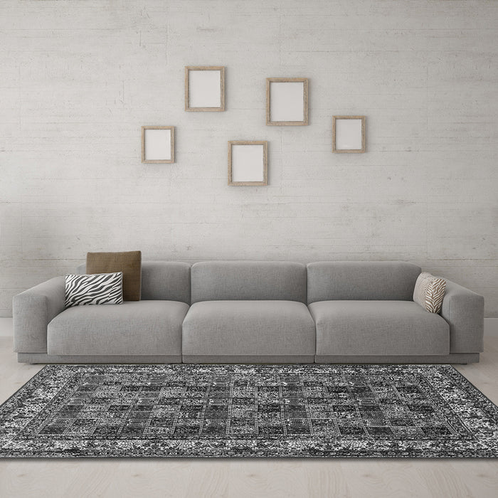 Machine Washable Persian Gray Traditional Rug in a Living Room,, wshtr948gry