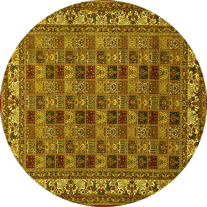 Round Machine Washable Persian Yellow Traditional Rug, wshtr948yw