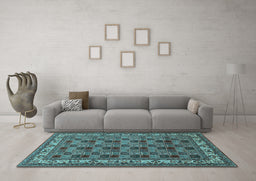 Machine Washable Persian Light Blue Traditional Rug in a Living Room, wshtr948lblu