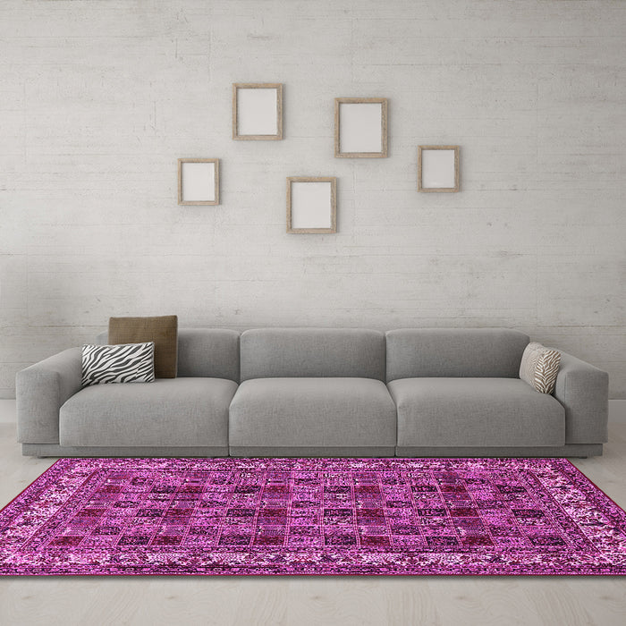 Machine Washable Persian Pink Traditional Rug in a Living Room, wshtr948pnk