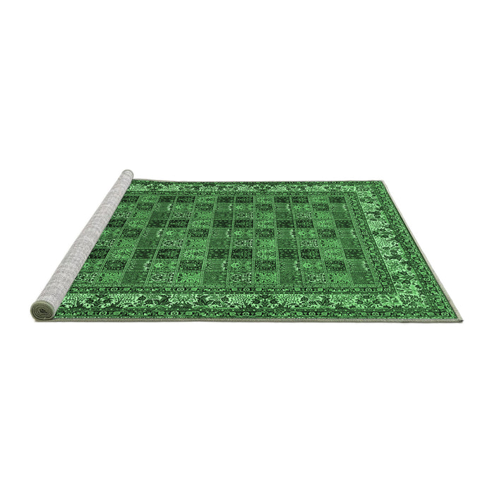 Sideview of Machine Washable Persian Emerald Green Traditional Area Rugs, wshtr948emgrn