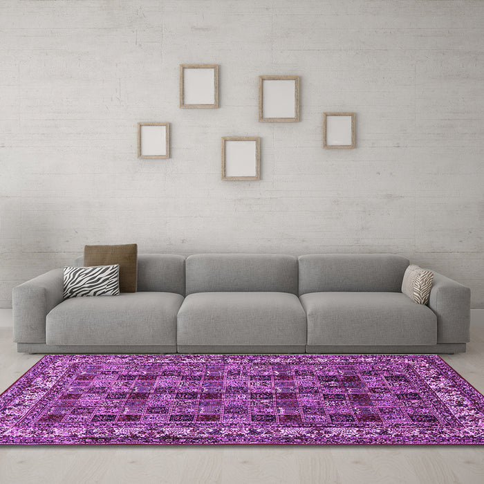 Machine Washable Persian Purple Traditional Area Rugs in a Living Room, wshtr948pur