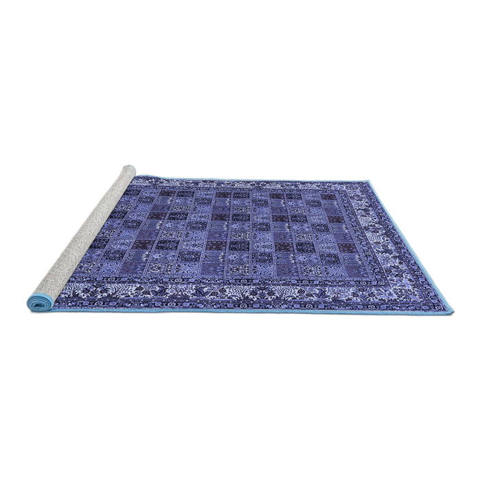 Sideview of Machine Washable Persian Blue Traditional Rug, wshtr948blu