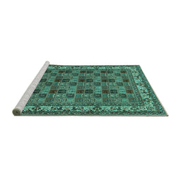 Sideview of Machine Washable Persian Turquoise Traditional Area Rugs, wshtr948turq
