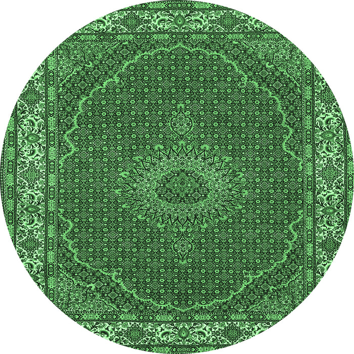Round Machine Washable Medallion Emerald Green Traditional Area Rugs, wshtr949emgrn