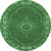Round Machine Washable Medallion Emerald Green Traditional Area Rugs, wshtr949emgrn