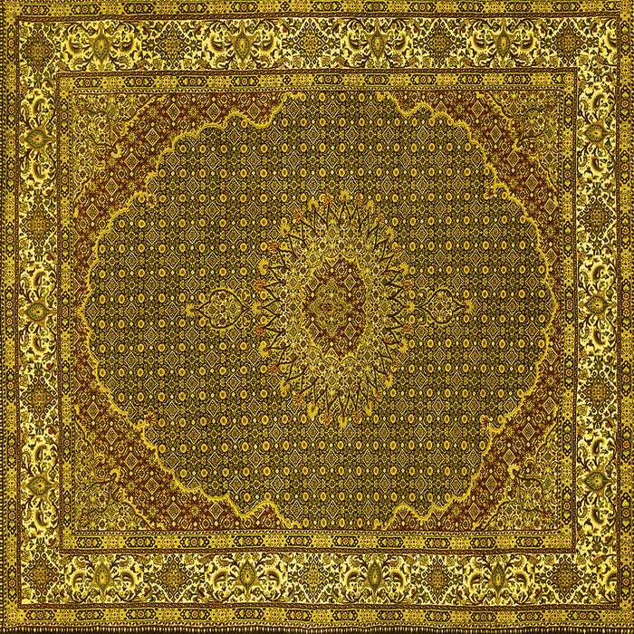 Square Machine Washable Medallion Yellow Traditional Rug, wshtr949yw