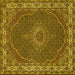 Square Machine Washable Medallion Yellow Traditional Rug, wshtr949yw