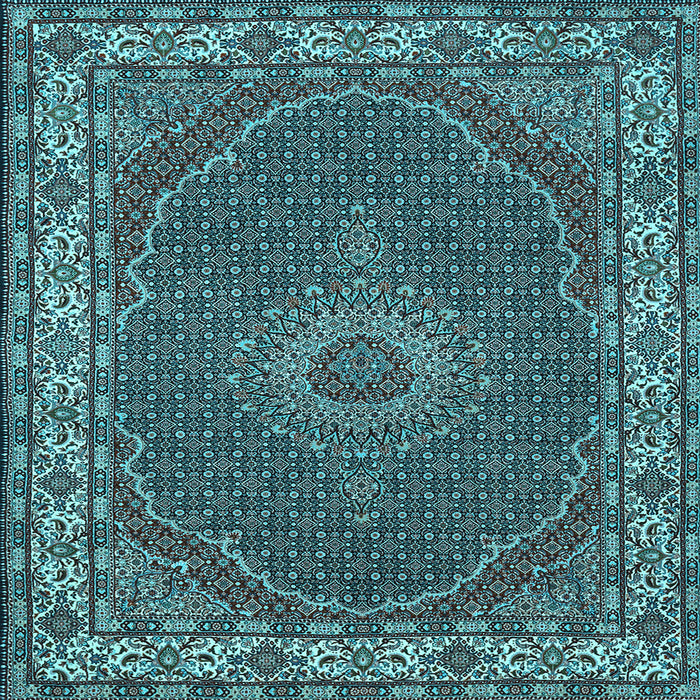 Square Machine Washable Medallion Light Blue Traditional Rug, wshtr949lblu