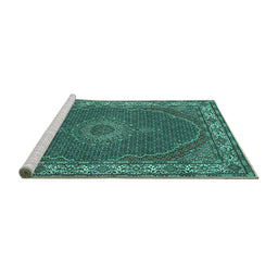 Sideview of Machine Washable Medallion Turquoise Traditional Area Rugs, wshtr949turq