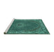 Sideview of Machine Washable Medallion Turquoise Traditional Area Rugs, wshtr949turq