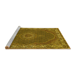 Sideview of Machine Washable Medallion Yellow Traditional Rug, wshtr949yw