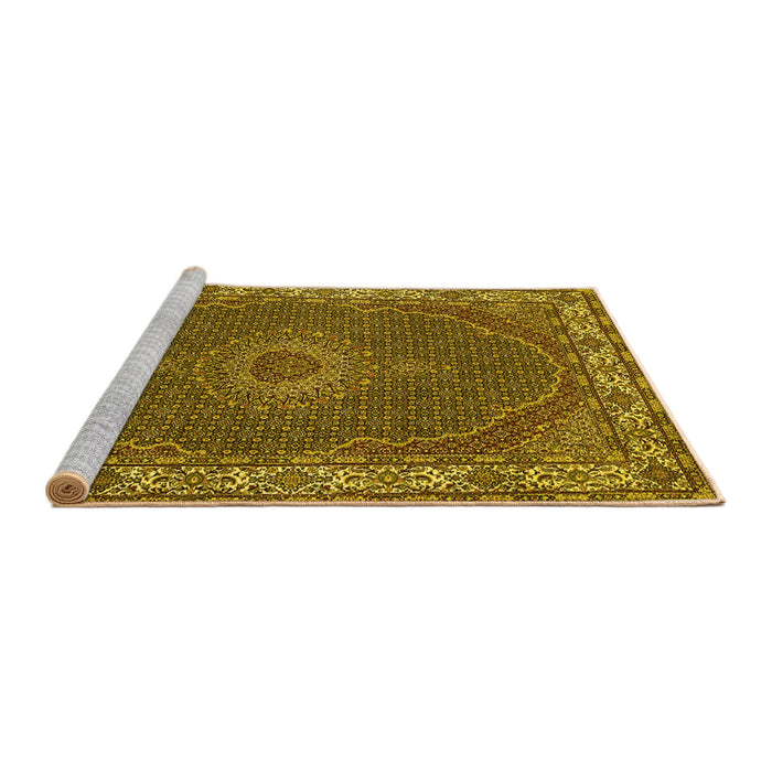 Sideview of Machine Washable Medallion Yellow Traditional Rug, wshtr949yw