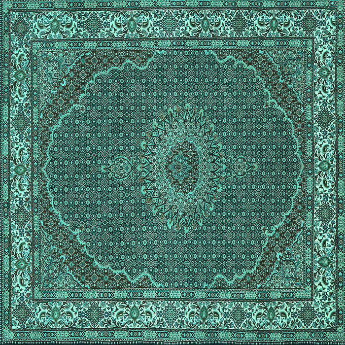 Square Machine Washable Medallion Turquoise Traditional Area Rugs, wshtr949turq