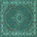 Square Machine Washable Medallion Turquoise Traditional Area Rugs, wshtr949turq