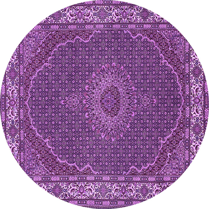 Round Machine Washable Medallion Purple Traditional Area Rugs, wshtr949pur