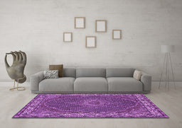 Machine Washable Medallion Purple Traditional Area Rugs in a Living Room, wshtr949pur