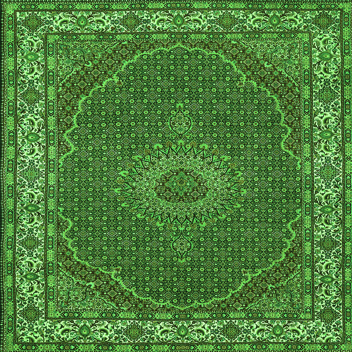 Round Machine Washable Medallion Green Traditional Area Rugs, wshtr949grn