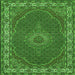 Round Machine Washable Medallion Green Traditional Area Rugs, wshtr949grn