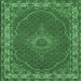 Square Machine Washable Medallion Emerald Green Traditional Area Rugs, wshtr949emgrn