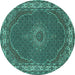 Round Machine Washable Medallion Turquoise Traditional Area Rugs, wshtr949turq