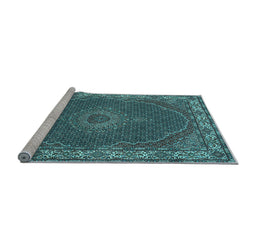 Sideview of Machine Washable Medallion Light Blue Traditional Rug, wshtr949lblu