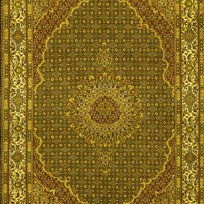 Machine Washable Medallion Yellow Traditional Rug, wshtr949yw