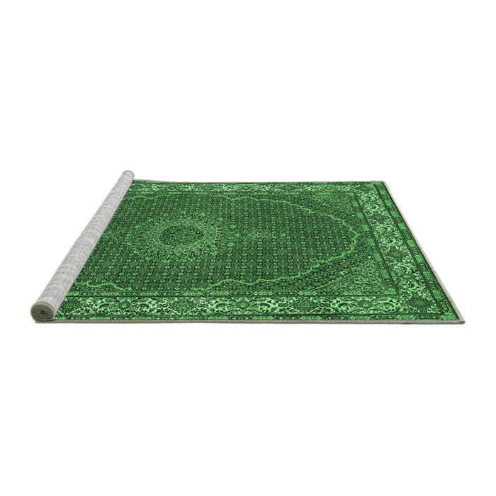 Sideview of Machine Washable Medallion Emerald Green Traditional Area Rugs, wshtr949emgrn