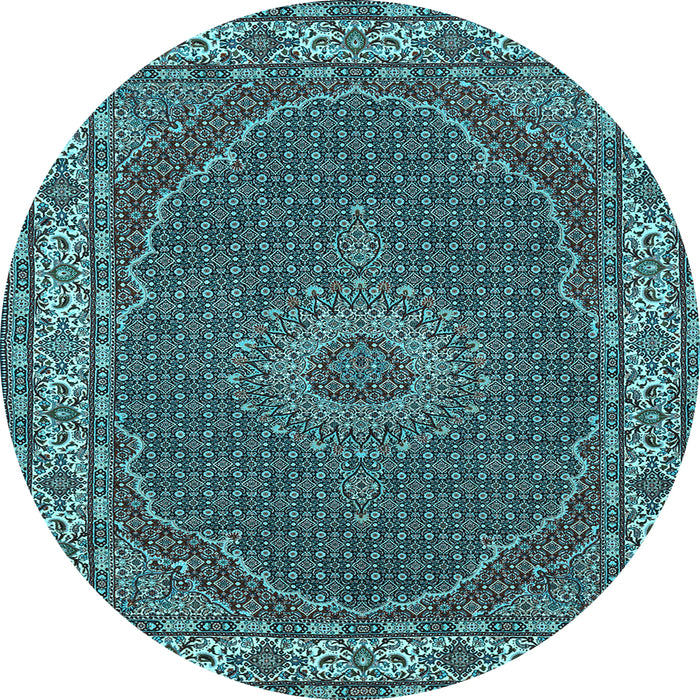 Round Medallion Light Blue Traditional Rug, tr949lblu