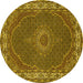 Round Machine Washable Medallion Yellow Traditional Rug, wshtr949yw