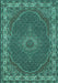 Machine Washable Medallion Turquoise Traditional Area Rugs, wshtr949turq