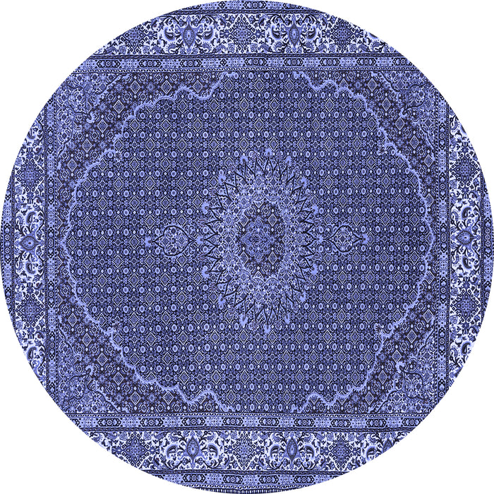Round Machine Washable Medallion Blue Traditional Rug, wshtr949blu