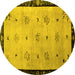 Round Machine Washable Oriental Yellow Asian Inspired Rug, wshtr94yw