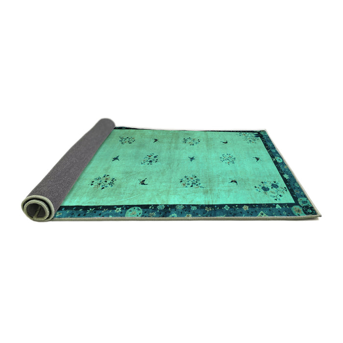 Sideview of Oriental Turquoise Asian Inspired Rug, tr94turq