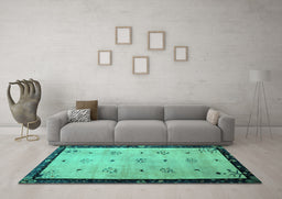 Machine Washable Oriental Turquoise Asian Inspired Area Rugs in a Living Room,, wshtr94turq