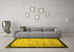 Machine Washable Oriental Yellow Asian Inspired Rug in a Living Room, wshtr94yw