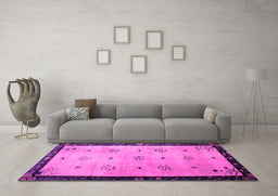 Machine Washable Oriental Pink Asian Inspired Rug in a Living Room, wshtr94pnk