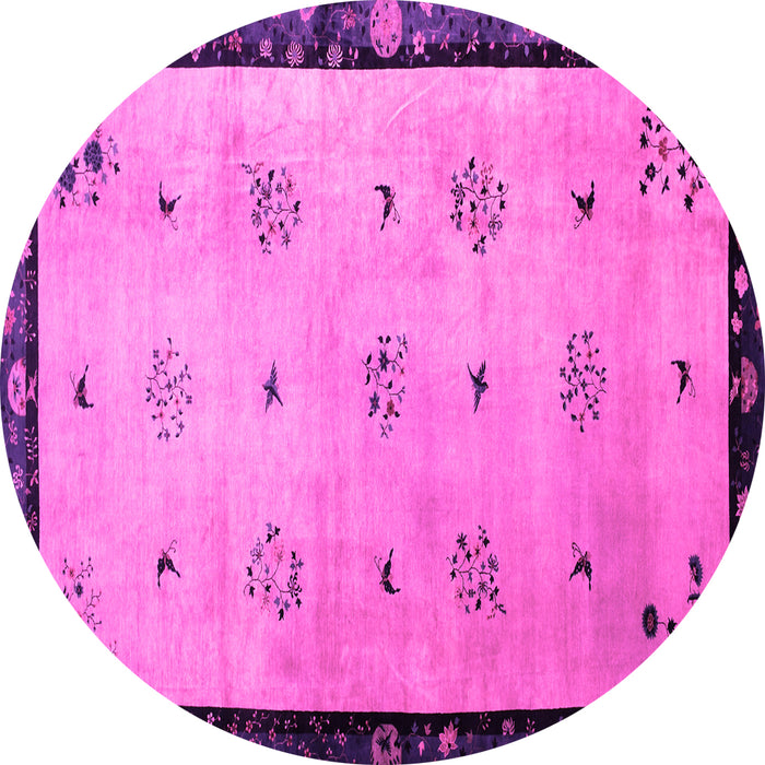 Round Machine Washable Oriental Pink Asian Inspired Rug, wshtr94pnk