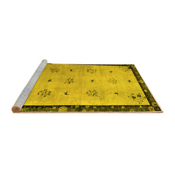 Sideview of Machine Washable Oriental Yellow Asian Inspired Rug, wshtr94yw
