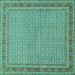 Square Machine Washable Persian Turquoise Traditional Area Rugs, wshtr950turq