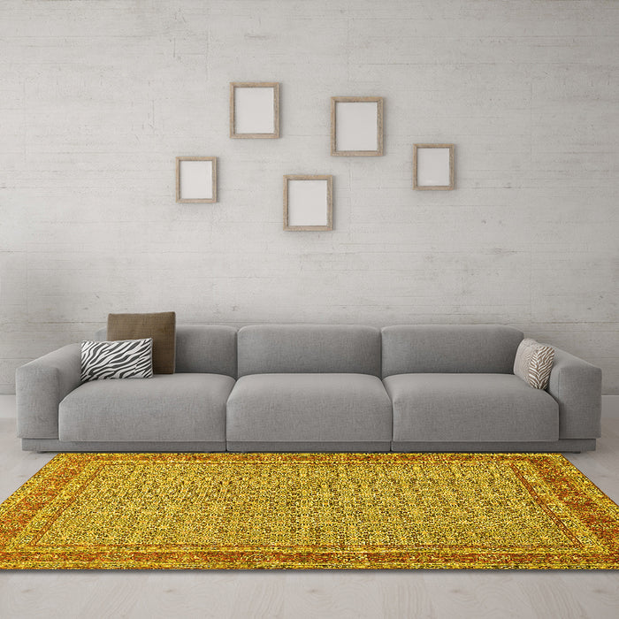 Machine Washable Persian Yellow Traditional Rug in a Living Room, wshtr950yw