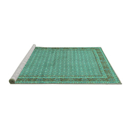 Sideview of Machine Washable Persian Turquoise Traditional Area Rugs, wshtr950turq