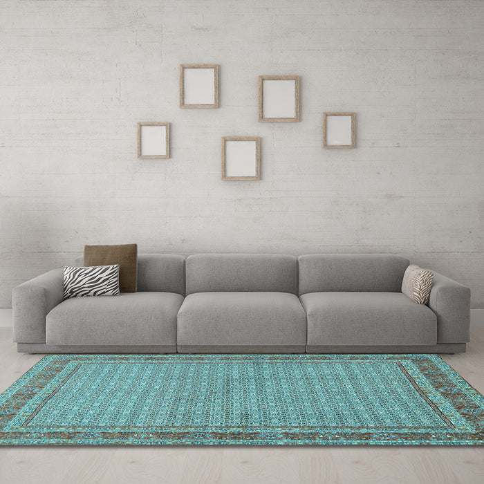 Machine Washable Persian Light Blue Traditional Rug in a Living Room, wshtr950lblu