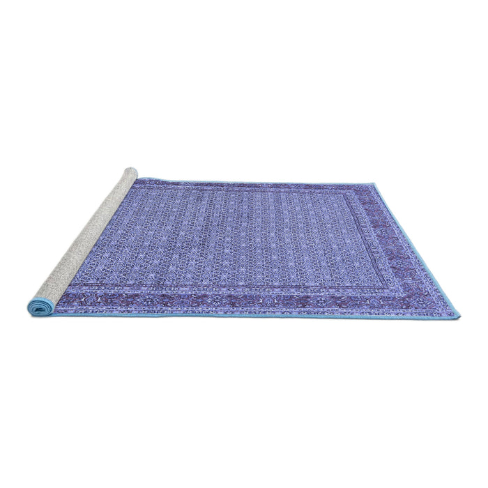 Sideview of Machine Washable Persian Blue Traditional Rug, wshtr950blu