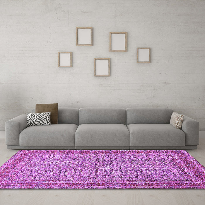 Machine Washable Persian Purple Traditional Area Rugs in a Living Room, wshtr950pur
