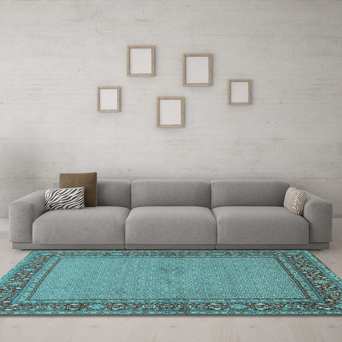 Machine Washable Persian Light Blue Traditional Rug in a Living Room, wshtr951lblu