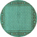 Round Machine Washable Persian Turquoise Traditional Area Rugs, wshtr951turq